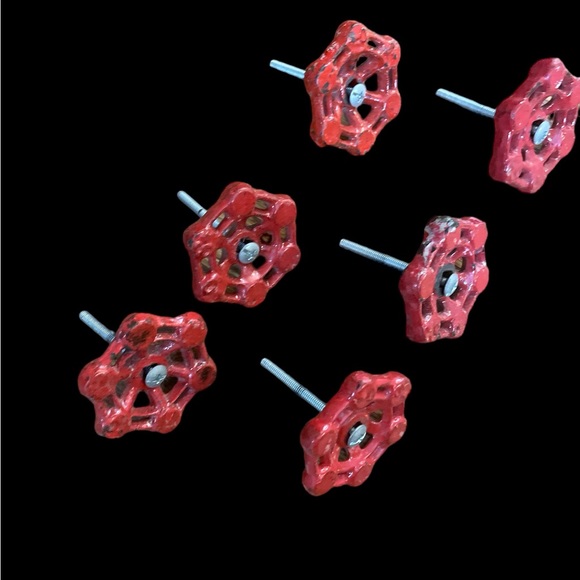 Vintage red metal spigots for drawer pulls red so unique Anthropologie home - Picture 2 of 3